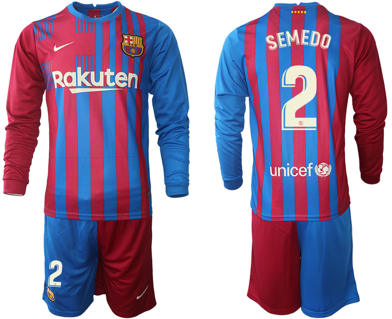 Men 2021-2022 Club Barcelona home red blue Long Sleeve #2 Nike Soccer Jersey